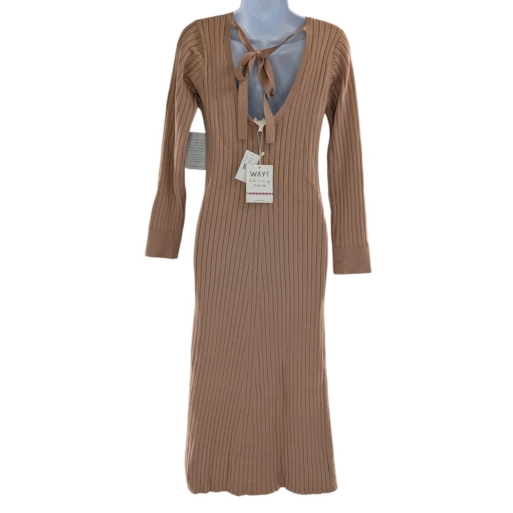 WAYF Dede x Emily Holly Ribbed Knit Midi Dress Long Sleeve - Picture 4 of 14